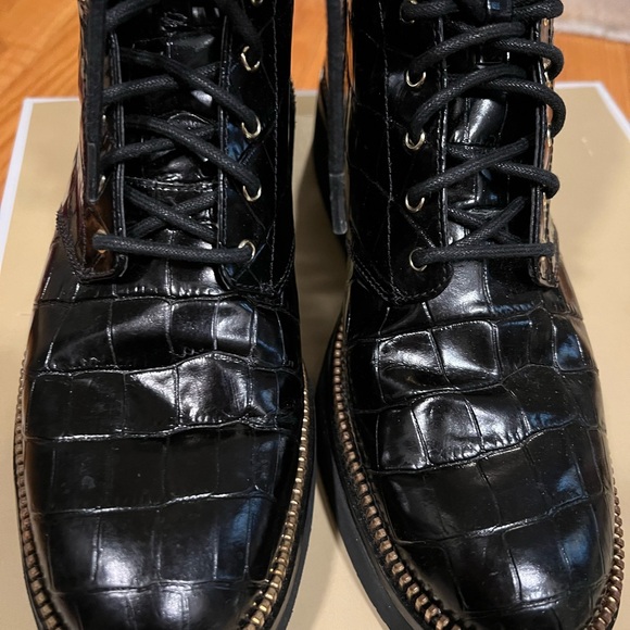 Michael Kors Haskell Crocodile Embossed Leather Combat Boot - Picture 3 of 6